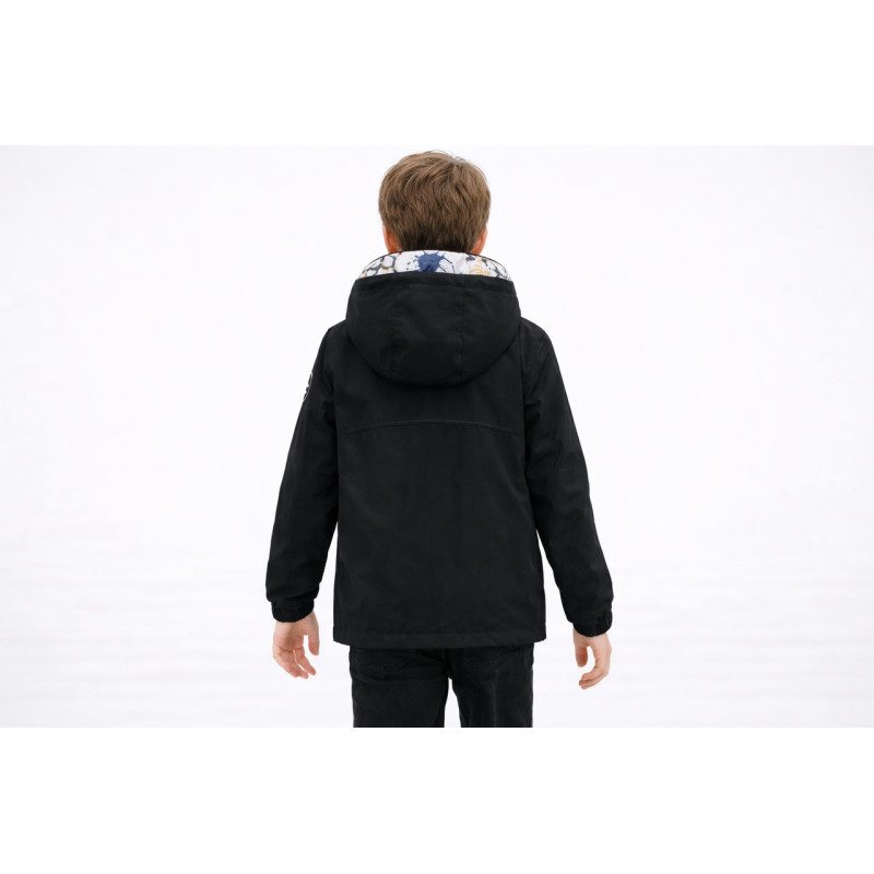 Куртка демисезонная двухсторонняя Happy House для мальчика 5-14 лет ветровка детская легкая водонепроницаемая с капюшоном,Черный,