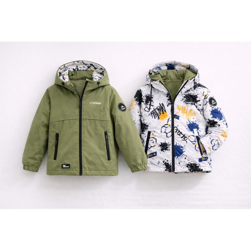 Куртка демисезонная двухсторонняя Happy House для мальчика 5-14 лет ветровка детская легкая водонепроницаемая с капюшоном,Зеленый,