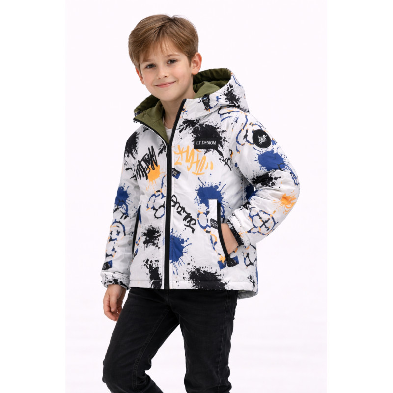 Куртка демисезонная двухсторонняя Happy House для мальчика 5-14 лет ветровка детская легкая водонепроницаемая с капюшоном,Зеленый,