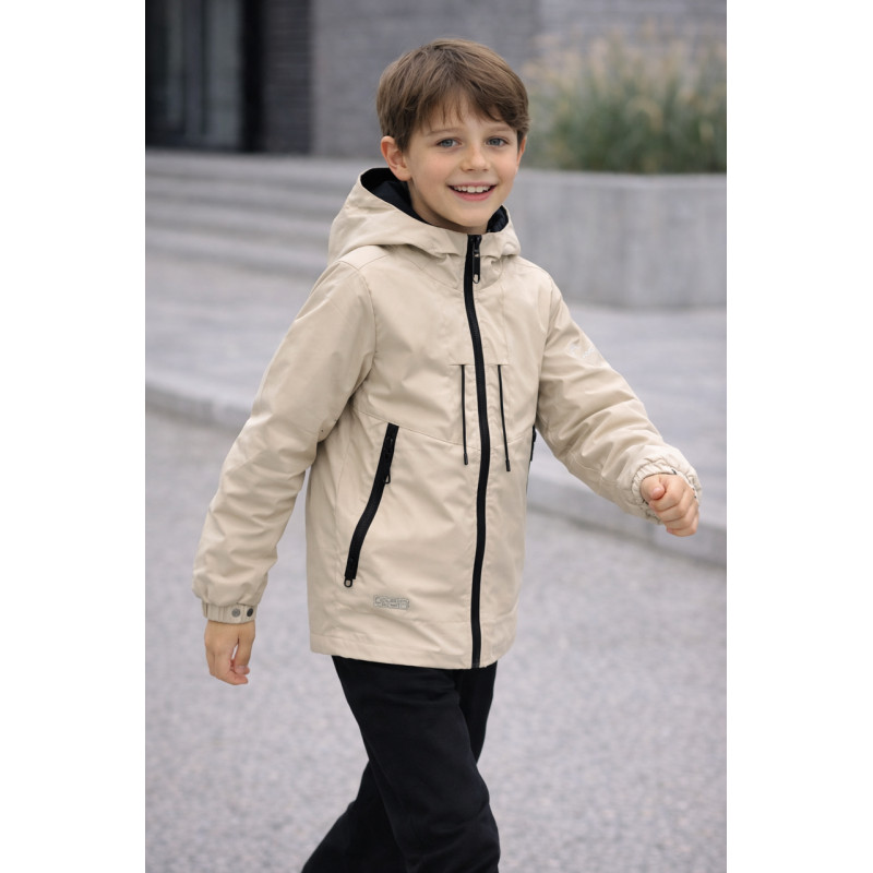 Куртка ветровка детская для мальчика Happy House демисезонная с капюшоном водоотталкивающая 5–14 лет,Бежевый,  158