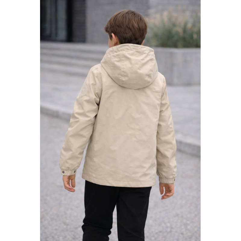 Куртка ветровка детская для мальчика Happy House демисезонная с капюшоном водоотталкивающая 5–14 лет,Бежевый,  146-152