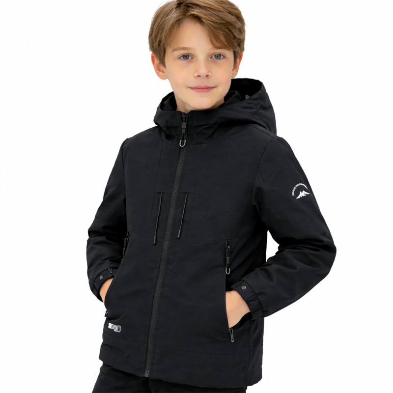Куртка ветровка детская для мальчика Happy House демисезонная с капюшоном водоотталкивающая 5–14 лет,Черный,  134-140