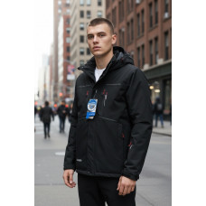 Термокуртка мужская Audsa мембранная мягкая полностью на флисе с капюшоном большие размеры водозащитная,Черный с красным, 5XL