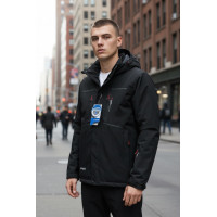 Термокуртка мужская Audsa мембранная мягкая полностью на флисе с капюшоном большие размеры водозащитная,Черный с красным, 6XL