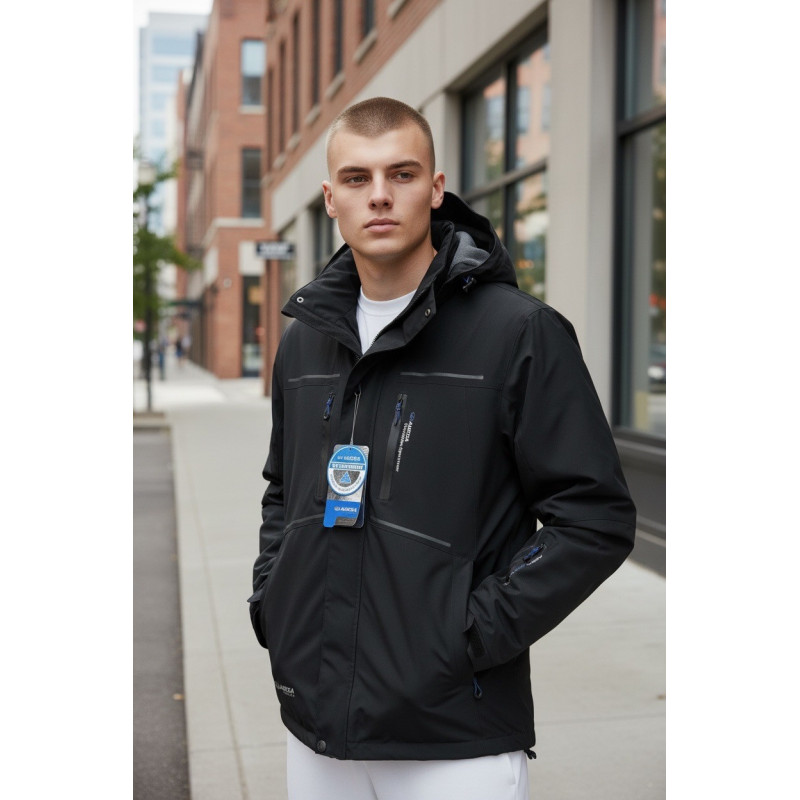 Термокуртка мужская Audsa мембранная мягкая полностью на флисе с капюшоном большие размеры водозащитная,Черный с красным, 5XL