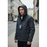 Термокуртка мужская Audsa мембранная мягкая полностью на флисе с капюшоном большие размеры водозащитная,Графит, 5XL