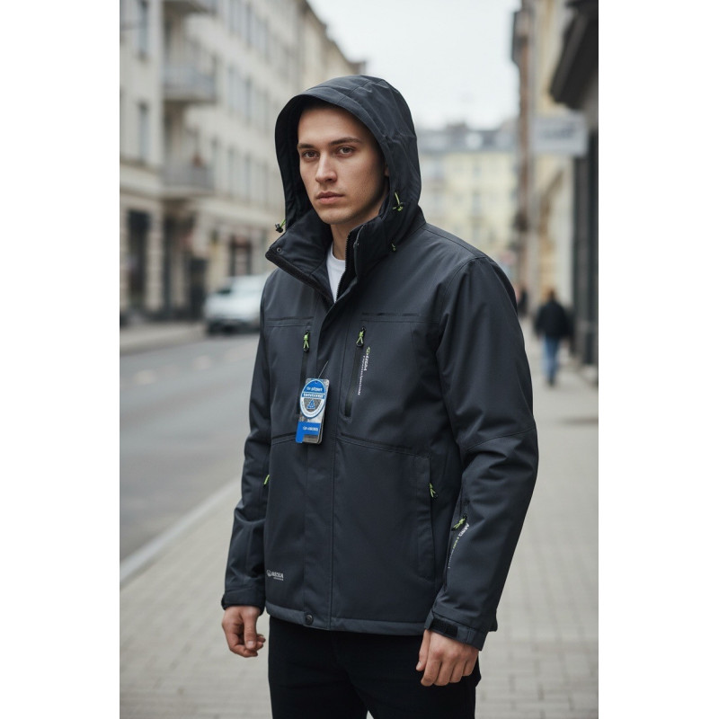 Термокуртка мужская Audsa мембранная мягкая полностью на флисе с капюшоном большие размеры водозащитная,Черный с красным, 6XL