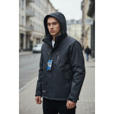 Термокуртка мужская Audsa мембранная мягкая полностью на флисе с капюшоном большие размеры водозащитная,Графит, XXL