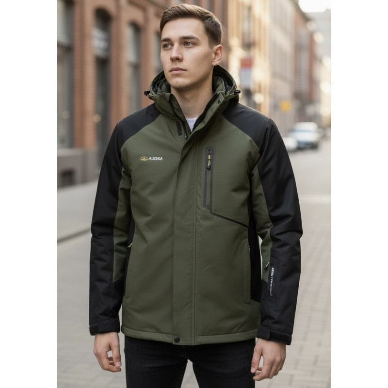 Термокуртка мужская Audsa мембранная демисезонная с капюшоном большие размеры водонепроницаемая,Светло-серый, 6XL