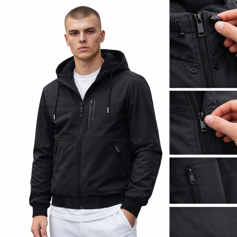 Куртка мужская Myst демисезонная на стеганой подкладке с капюшоном на резинке внизу,Черный, S