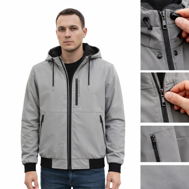 Куртка мужская Myst демисезонная на стеганой подкладке с капюшоном на резинке внизу,Серый, XXXL