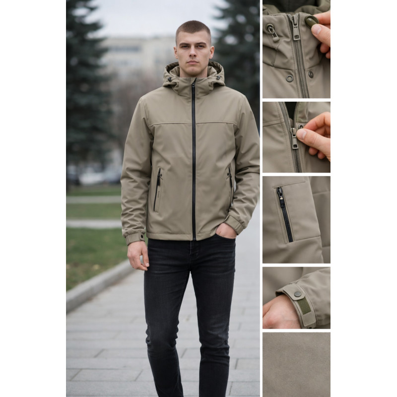 Куртка мужская Myst демисезонная на тонкой подкладке с капюшоном весенняя осенняя размеры 44-54,Мокко, L