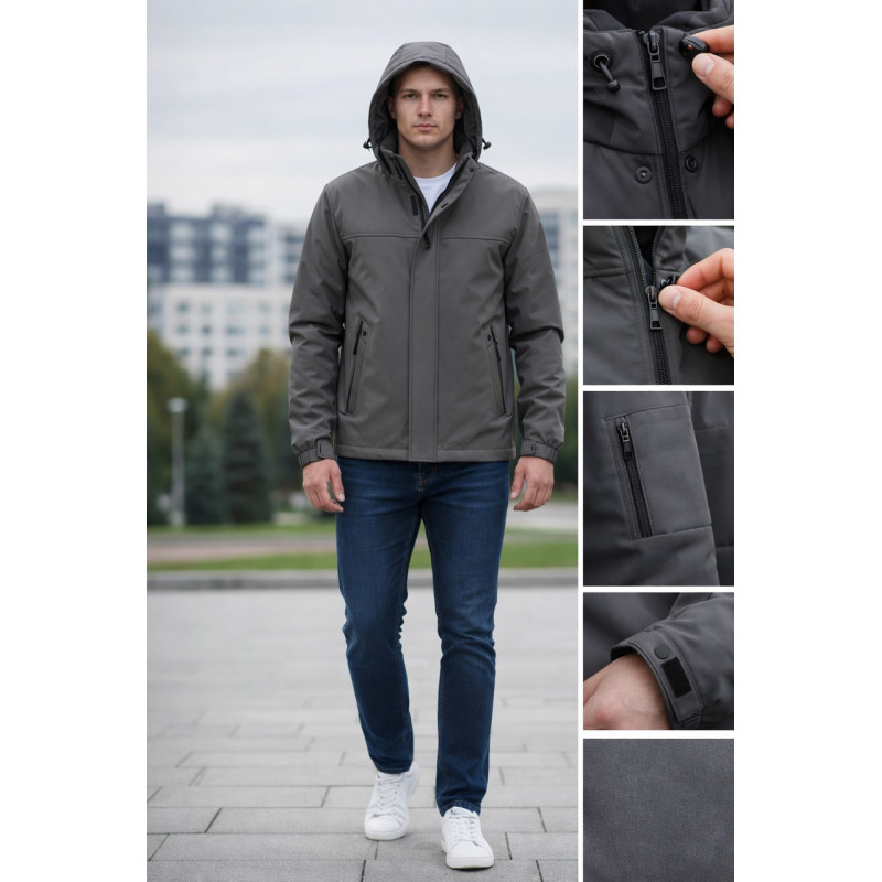 Куртка мужская Myst демисезонная на тонкой подкладке с капюшоном весенняя осенняя размеры 44-54,Хаки, L