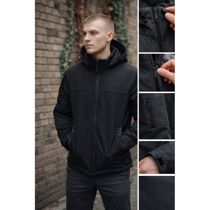 Куртка мужская Myst демисезонная на тонкой подкладке с капюшоном весенняя осенняя размеры 44-54,Черный, S
