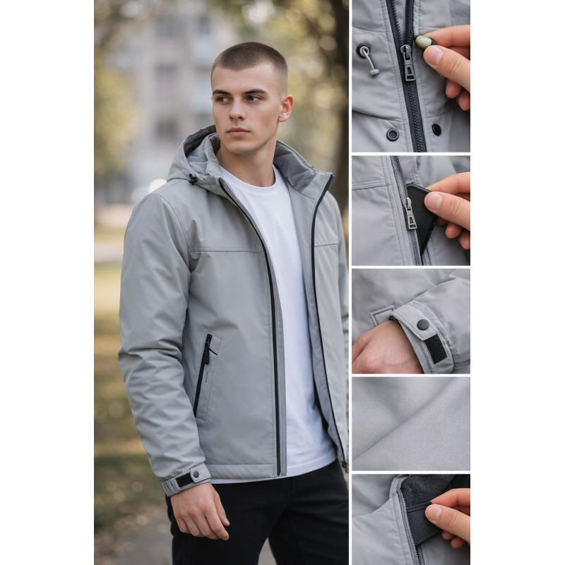 Куртка мужская Myst демисезонная на тонкой подкладке с капюшоном весенняя осенняя размеры 44-54,Серый, XL