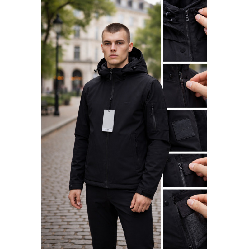 Куртка мужская Myst демисезонная большие размеры XXL-7XL с капюшоном стеганая подкладка ,Черный, 7XL