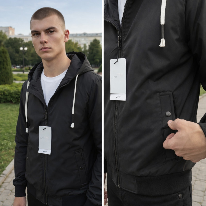 Куртка мужская Myst демисезонная короткая с капюшоном S-3XL,Черный, M