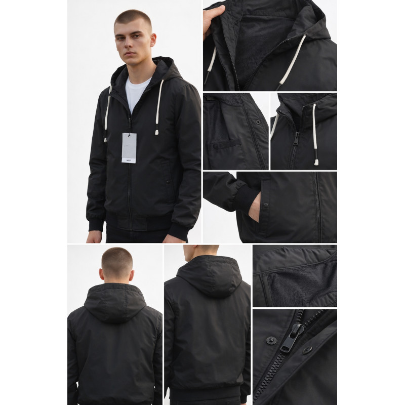 Куртка мужская Myst демисезонная короткая с капюшоном S-3XL,Черный, XL