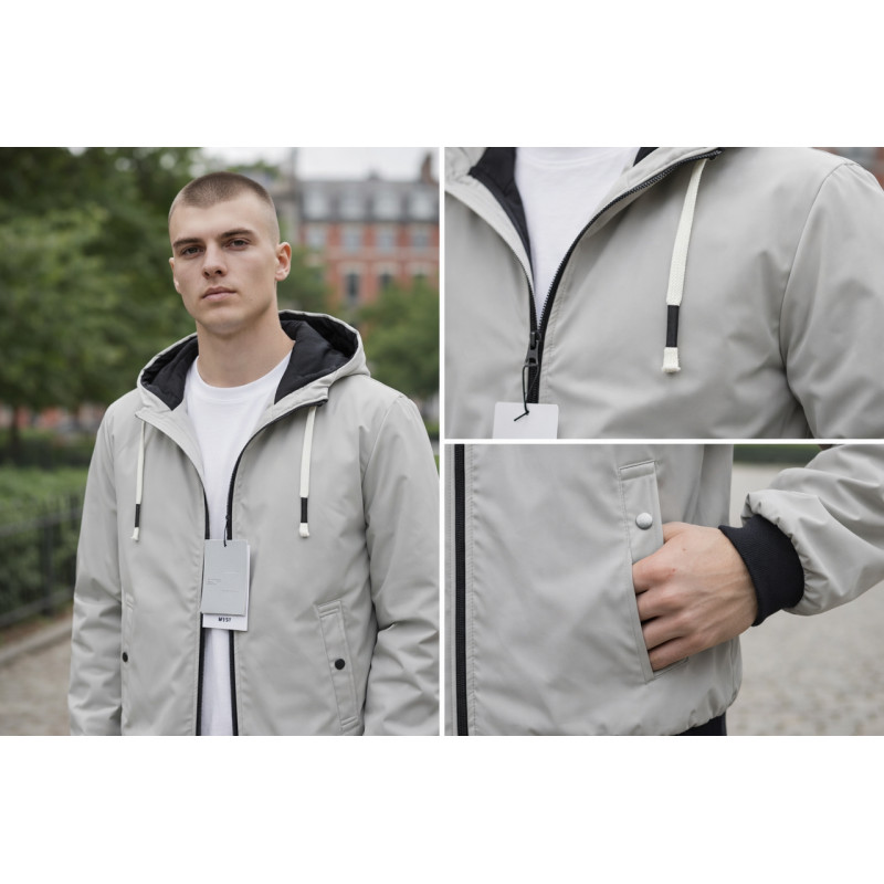 Куртка мужская Myst демисезонная короткая с капюшоном S-3XL,Молочный, M