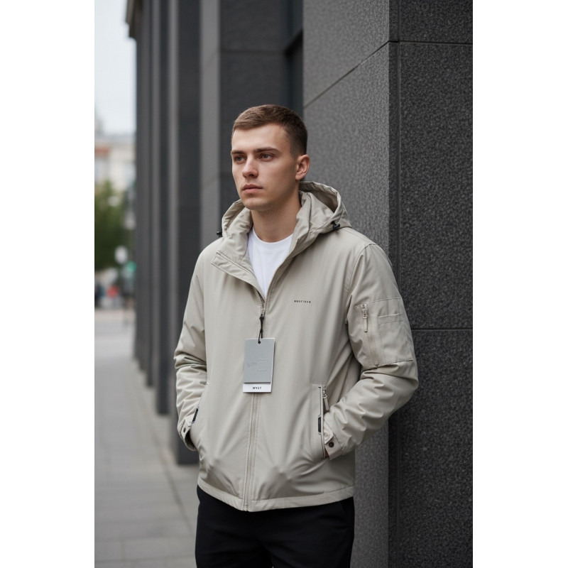 Куртка мужская Myst демисезонная короткая с капюшоном легкая весна осень S-3XL,Оливковый, XXXL