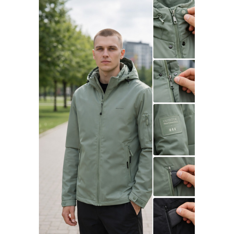 Куртка мужская Myst демисезонная короткая с капюшоном легкая весна осень S-3XL,Оливковый, XXXL