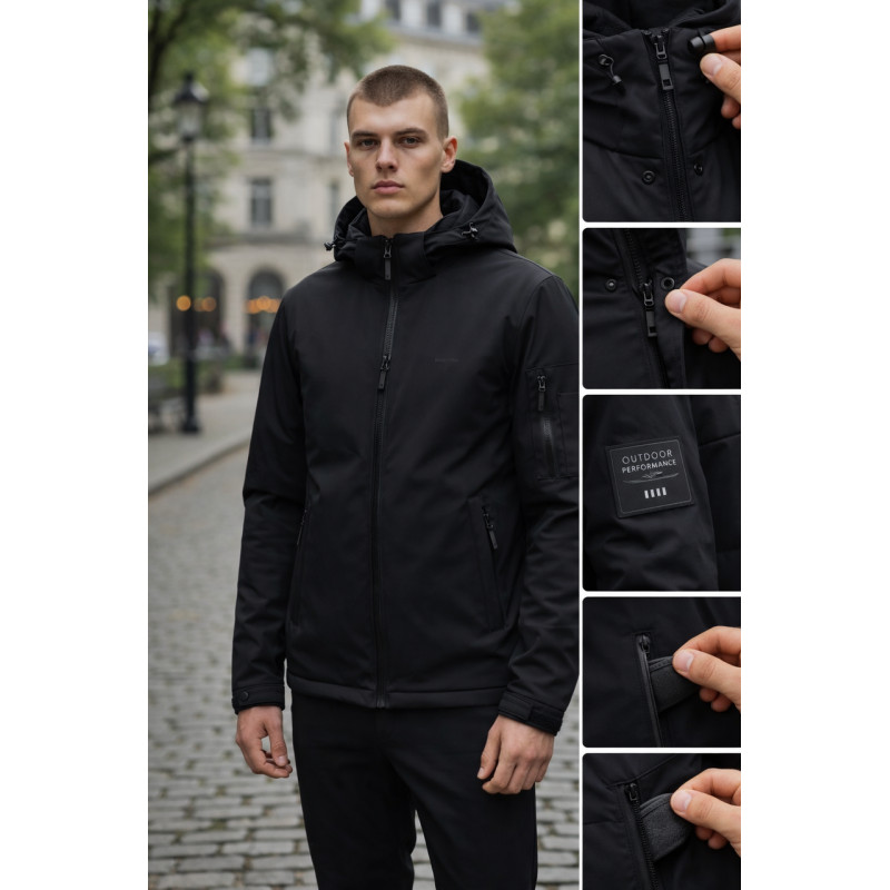 Куртка мужская Myst демисезонная короткая с капюшоном легкая весна осень S-3XL,Черный, L