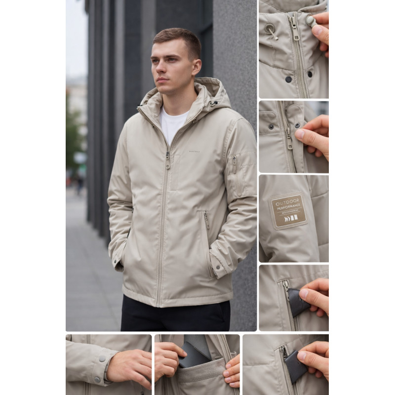 Куртка мужская Myst демисезонная короткая с капюшоном легкая весна осень S-3XL,Молочный, L