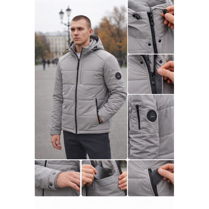Куртка мужская Myst демисезонная короткая с капюшоном, холлофайбер, размеры S-3XL,Серый, M
