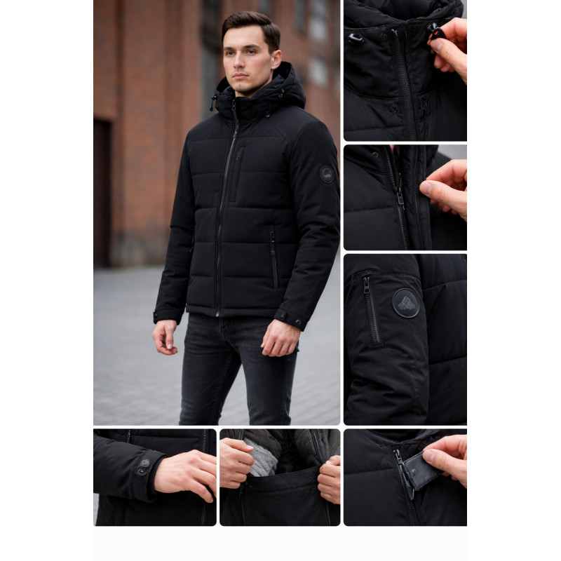 Куртка мужская Myst демисезонная короткая с капюшоном, холлофайбер, размеры S-3XL,Черный, XL