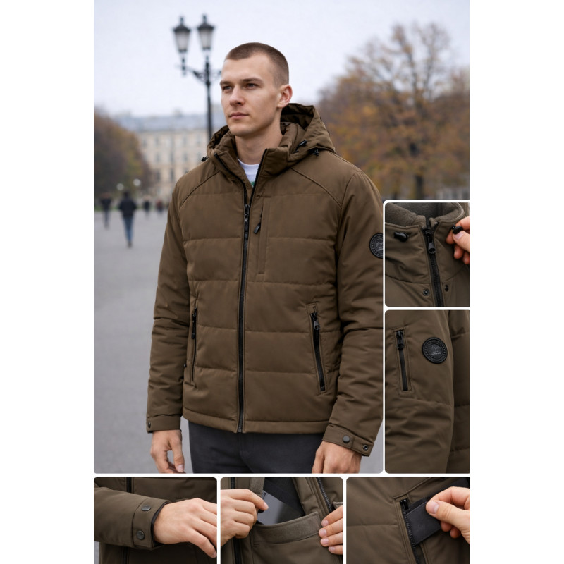 Куртка мужская Myst демисезонная короткая с капюшоном, холлофайбер, размеры S-3XL,Мокко, L