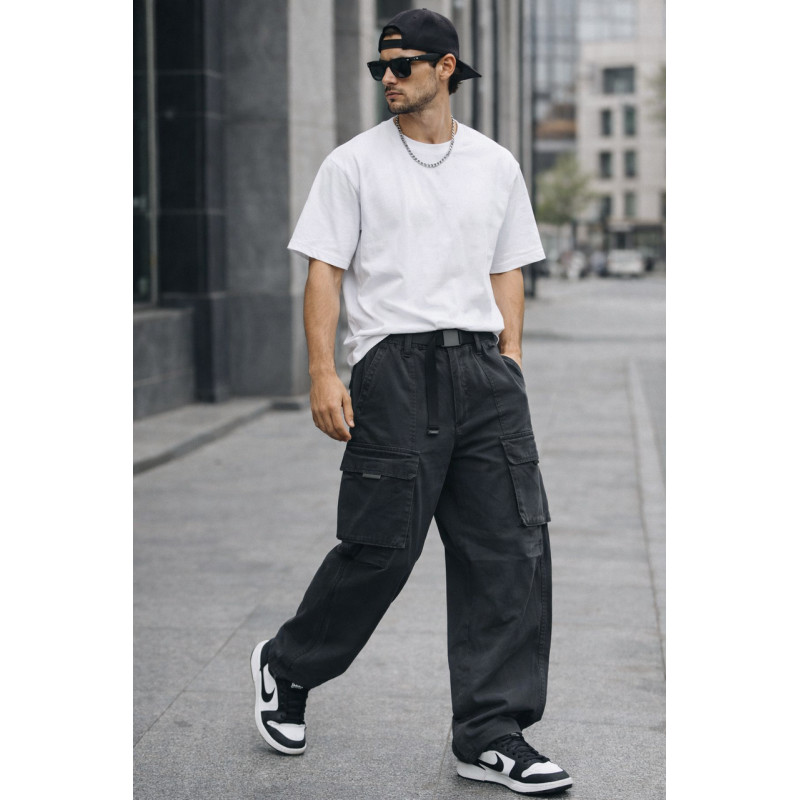 Мужские штаны Iteno багги карго широкие 100% хлопок уличный стиль размеры 29–36,36, Графит