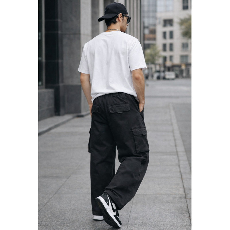 Мужские штаны Iteno багги карго широкие 100% хлопок уличный стиль размеры 29–36,34, Черный