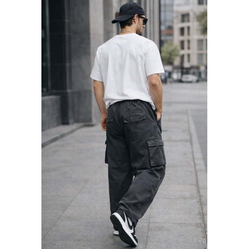 Мужские штаны Iteno багги карго широкие 100% хлопок уличный стиль размеры 29–36,33, Графит