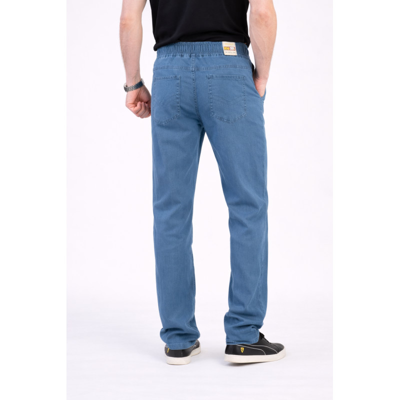 Джинсы мужские BaSanJiu летние облегченные прямые с резинкой на поясе повседневные,34  Синий