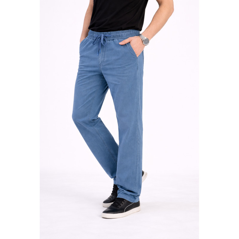 Джинсы мужские BaSanJiu летние облегченные прямые с резинкой на поясе повседневные,34  Синий