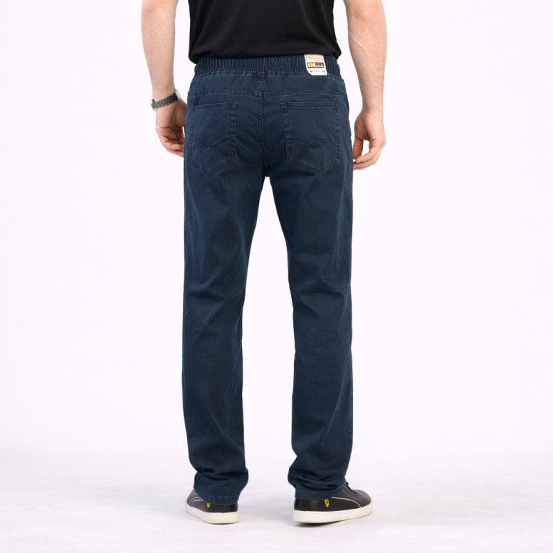 Джинсы мужские BaSanJiu летние облегченные прямые с резинкой на поясе повседневные,34  Темно-синий