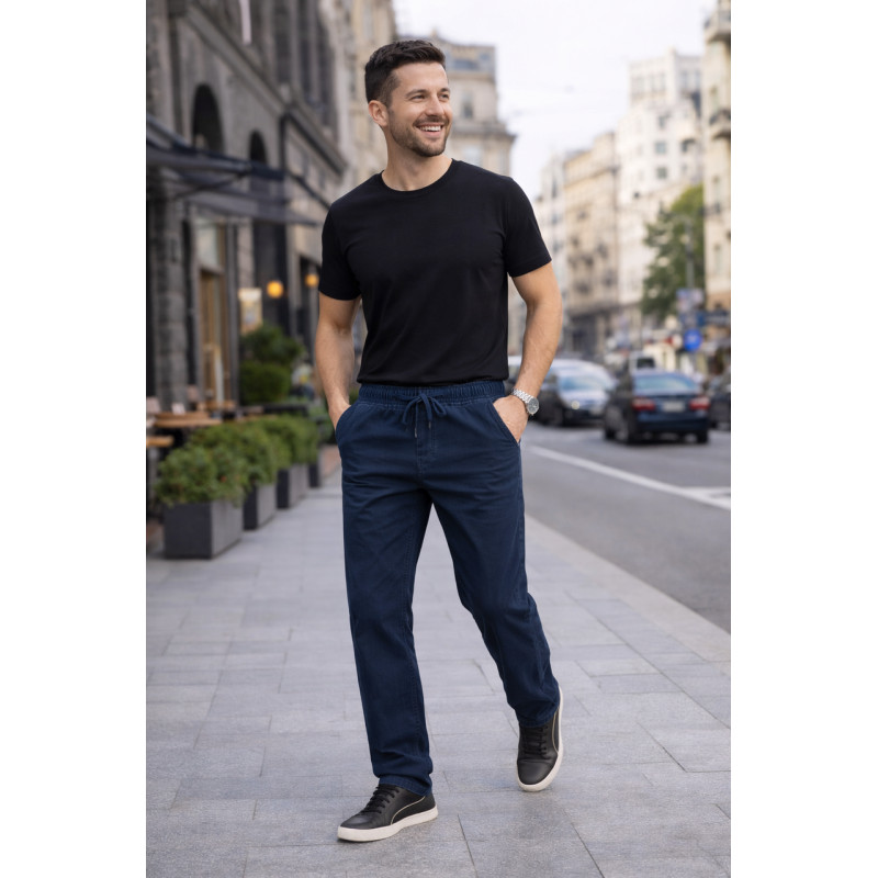 Джинсы мужские BaSanJiu летние облегченные прямые с резинкой на поясе повседневные,34  Темно-синий