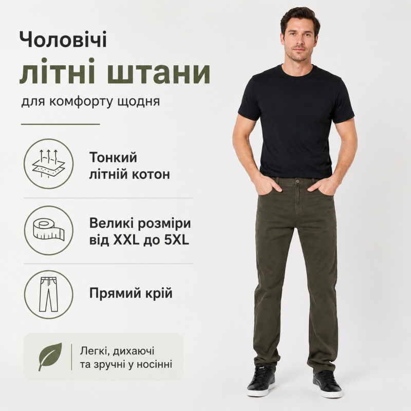 Джинсы BaSanJiu мужские летние коттоновые большие размеры 34-44, 35, Темный хаки