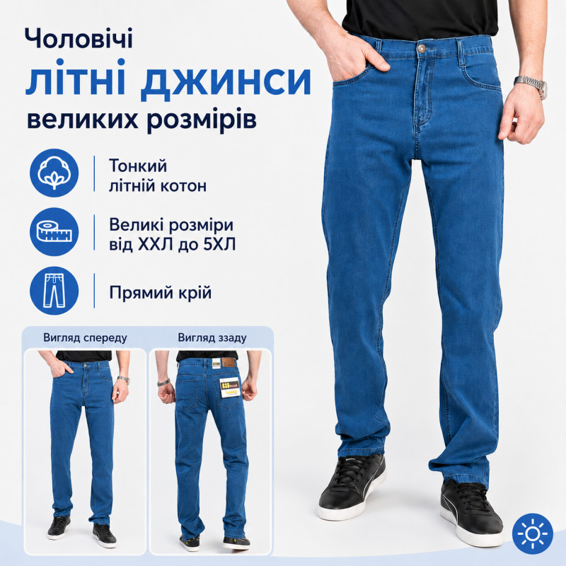 Джинсы BaSanJiu мужские летние коттоновые большие размеры 34-44, 42, Синий