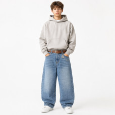Широкие джинсы скейтер YZTH для мальчика подростка 12-17 лет на резинке baggy,Голубой 176