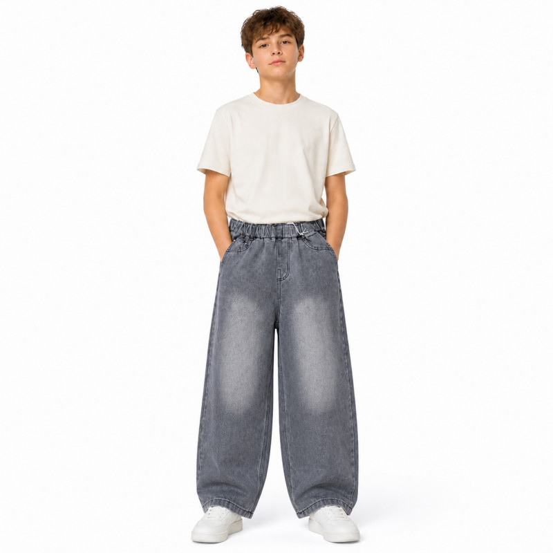 Широкие джинсы скейтер YZTH для мальчика подростка 12-17 лет на резинке baggy,Голубой 180