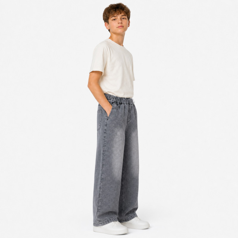 Широкие джинсы скейтер YZTH для мальчика подростка 12-17 лет на резинке baggy,Серый 164