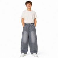 Широкие джинсы скейтер YZTH для мальчика подростка 12-17 лет на резинке baggy,Серый 176