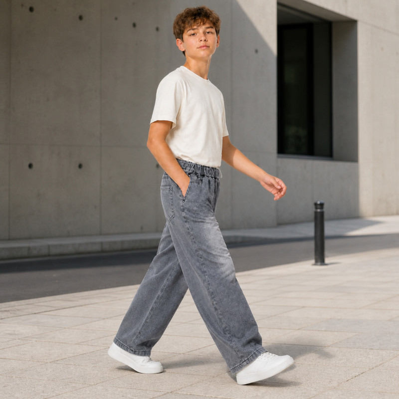Широкие джинсы скейтер YZTH для мальчика подростка 12-17 лет на резинке baggy,Серый 164