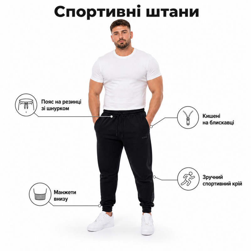 Брюки спортивные CRAMP мужские батал 6XL-10XL большого размера на манжетах,9XL, Черный