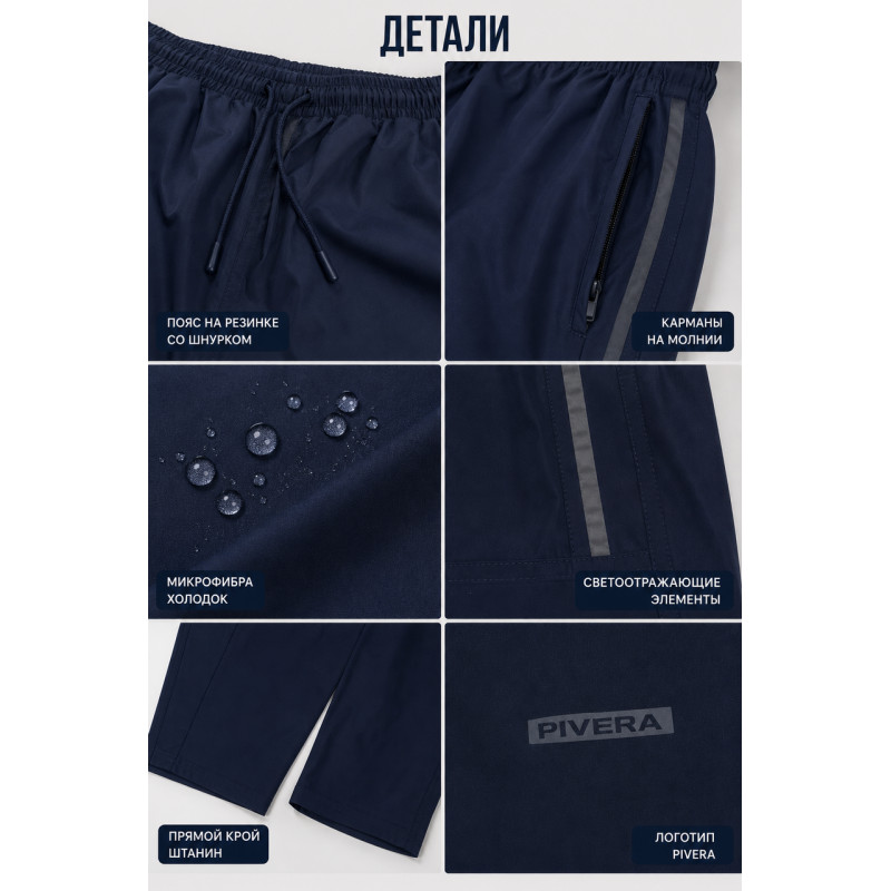 Спортивные штаны Piyera мужские ровные микрофибра M-XXXL легкие плащевка холодок с карманами на молнии,XXL, Темно-синий