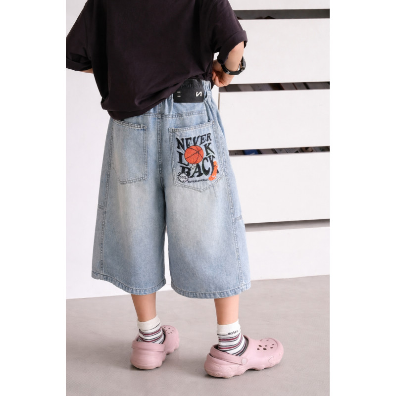 Шорты джинсовые для мальчика багги Banzai X широкие летние подростковые на резинке свободные,146, Голубой