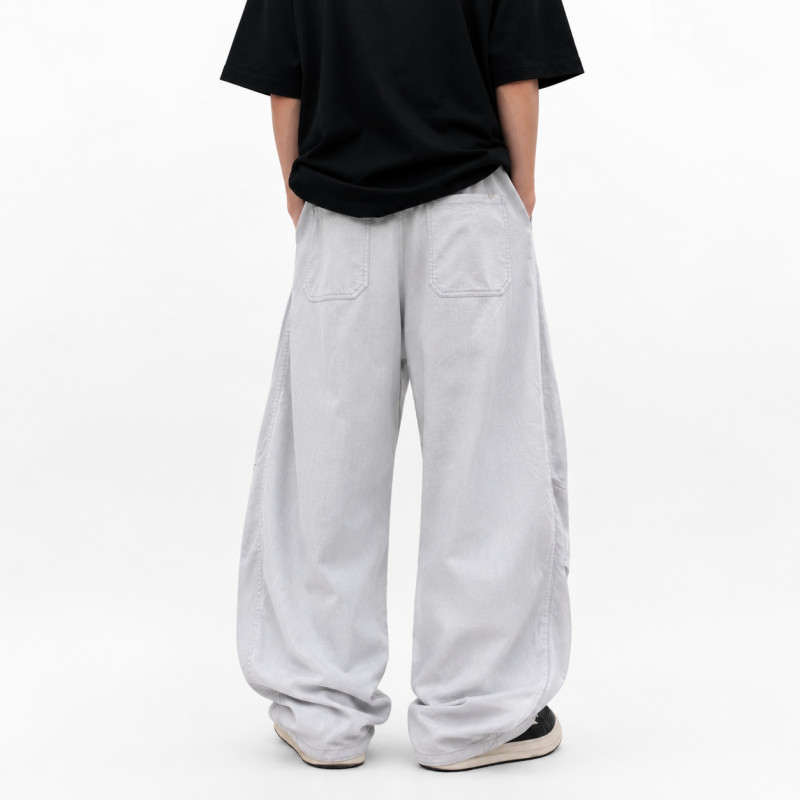 Широкие летние джинсы AMXK для мальчика подростка 10-16 лет baggy с поясом на резинке, Светло-серый 164