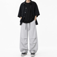 Широкие летние джинсы AMXK для мальчика подростка 10-16 лет baggy с поясом на резинке, Светло-серый 152