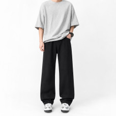 Широкие летние джинсы AMXK для подростка 12-18 лет baggy на резинке для высоких парней, Черный 158